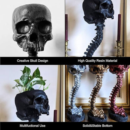 Skull Planter Gothic Skull Vase, Resin Skulls Bowl with Spine Stand Spooky Halloween Skeleton Tall Planters Centerpiece for Gothic Home Decor, Flower Pot, Candy Bowl