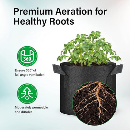 YSSOA 10-Pack 3 Gallon Grow Bags, Tomoato Plant Pots with Handles, Aeration Nonwoven Fabric, Heavy Duty Gardening Planter for Vegetable, Fruits and Flowers, Black