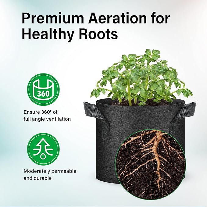 YSSOA 5-Pack 3 Gallon Grow Bags, Aeration Nonwoven Fabric Plant Pots with Handles, Heavy Duty Gardening Planter for Potato, Tomato, Vegetable and Fruits, Black