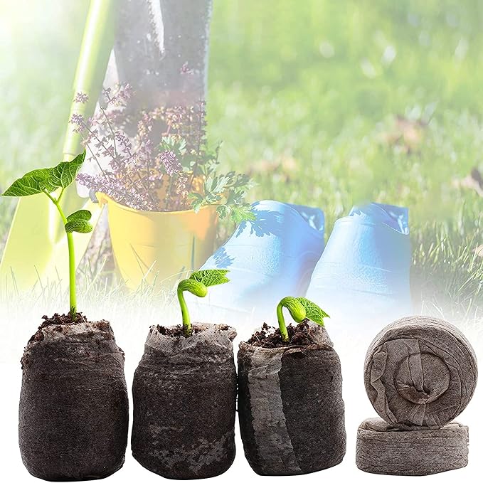 Woohome 202 PCS Peat Pots and Peat Pellet Fiber Soil Plant with Plant Label, Round Peat Pots and 30MM Peat Soil Pellets, Plastic Plant Tags and Loose Soil Tool for Home Plant Starters