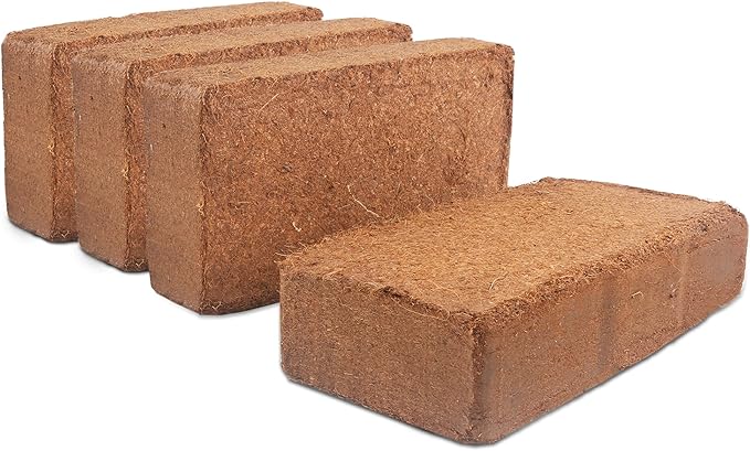 Premium Organic Coconut Coir Bricks -4 Pack Coco Coir Bricks for Planting, Gardening, and Potting Soil Substrate. Low EC & pH Balanced 100% Organic Peat Moss Mix with Fiber from Coconut Husks