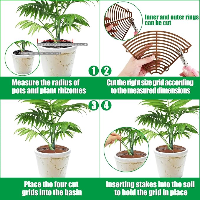 4 Pcs Plant Pot Grid,20.5 Inch 11.8 Inch Soil Protector Covers Cuttable Flower Pot Grid,Cat Digging Stopper Baby Safety Plant Pot Cover with Stakes for Indoor Outdoor