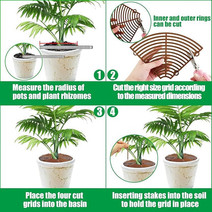 4 Pcs Plant Pot Grid,20.5 Inch 11.8 Inch Soil Protector Covers Cuttable Flower Pot Grid,Cat Digging Stopper Baby Safety Plant Pot Cover with Stakes for Indoor Outdoor