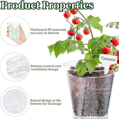 40 Pack Clear Nursery Pots for Plants, 3.9/4.7/5.5/5.9/6.3 Inch Reinforced Plastic Plant Pots with Drainage Holes High Transparency Plant Pot Seed Starter Pot High Transparency with 30 Plant Labels