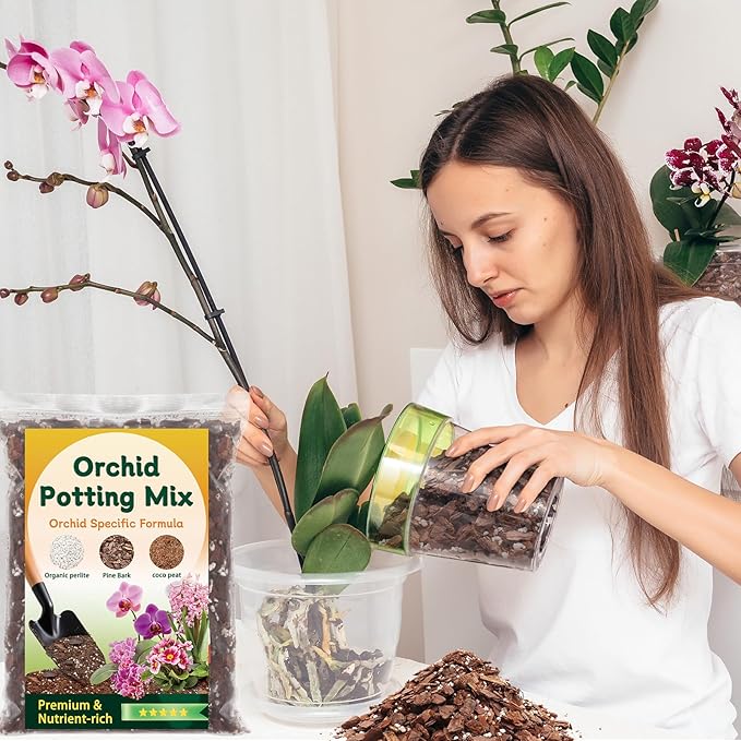 Orchid Potting Mix,Premium Orchid Bark Potting Mix for Repotting Blend with Pine Bark,Perlite,Coco Peat, Natural Ingredients for Indoor Potted Plant, Well Drainage and Ventilation 1QT