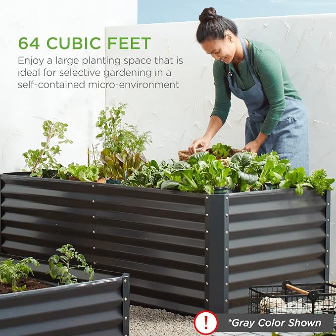 Best Choice Products 8x4x2ft Outdoor Metal Raised Garden Bed, Deep Root Planter Box for Vegetables, Herbs & Flowers, 478-Gallon Capacity, 100% Non Toxic Materials - Beige