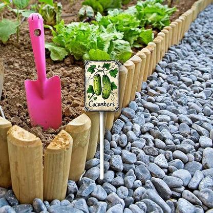 Uptell Vegetable Garden Cucumbers Yard Sign Label With Stake Plant Markers For Outdoor Plants Waterproof 7x8.8inch Nursery Garden Outdoor Sign