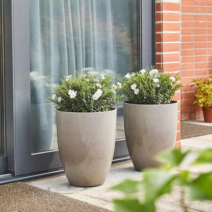 Glitzhome 16.75" H Tall Planters for Outdoor Plants, Oversized Planter, Large Flower Pots with Drainage Hole, Round Faux Ceramic Tall Outdoor Planters for Porch Front Home Deck Patio Garden, Set of 2