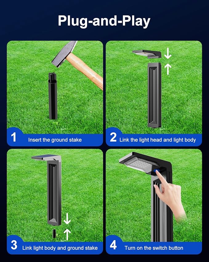6 Pack Solar Powered Pathway Lights Outdoor Waterproof 30 LED Bright Walkway Landscape Lamp for Outside, Path, Driveway, Sidewalk, Yard, Lawn, Garden, Trail, Modern Design and 2 Modes (Warm White)