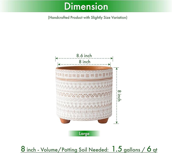 D'vine Dev 8 Inch Terracotta Planter Pot, Modern Design Ceramic Plants Pot with Drainage Hole, Saharan Script, 33-953-D-1