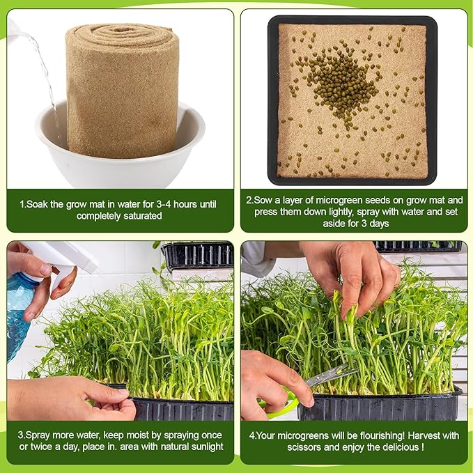 1Roll 10" X 197" Hydroponic Grow Pads, Jute Seed Sprouting Mat, Microgreens Growing Kit, Indoor Organic Production for Wheatgrass Sprouts Starter Tray (10" X 197")