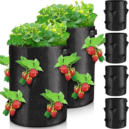 6 Pack 10 Gallon Strawberry Grow Bags Strawberry Planter with 8 Side Grow Pockets Re-usable Vertical Strawberry Grow Bag with Handle for Vertical Gardening