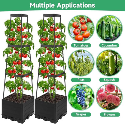 2 Packs Tomato Planter Pot with Raised Bed Trellis, 45" Tomato Cages for Climbing Vegetables, Self Watering Tomato Growing Container Planters Box for Indoor Outdoor Garden Bed Greenhouse