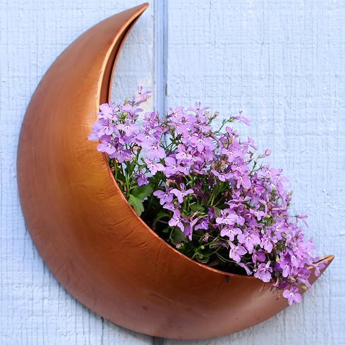 Wall Planter with Drain Holes – Outdoor Hanging Moon Planter for Fence, Patio, or Garden – Boho Crescent Wall Decor for Succulents, Air Plants, Herbs & Flowers – Witchy Gifts for Plant Lovers