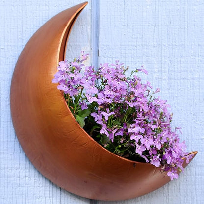 Wall Planter with Drain Holes – Outdoor Hanging Moon Planter for Fence, Patio, or Garden – Boho Crescent Wall Decor for Succulents, Air Plants, Herbs & Flowers – Witchy Gifts for Plant Lovers