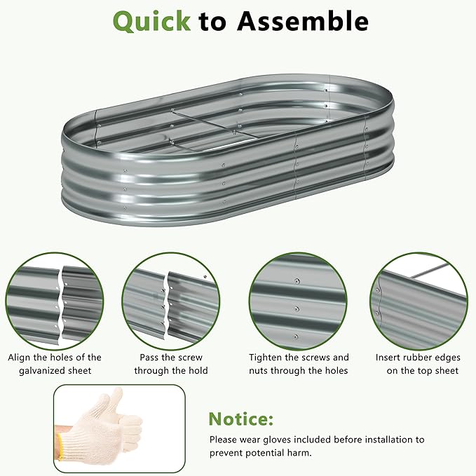 6x3x1ft(2 Pack) Galvanized Oval Raised Garden Bed,Outdoor Planter Box Metal Patio Kit Planting Bed for Vegetables Flowers Herb,Silver