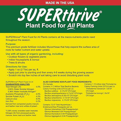 SUPERthrive Organic All-Purpose Plant Food, Solid Granular 4-4-4