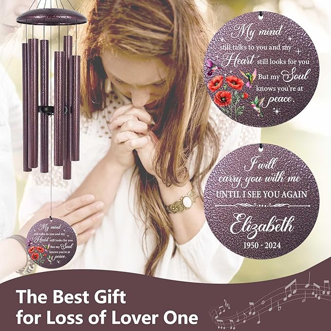 ASTARIN Personalized Memorial Wind Chime for Loss of Loved One 30/36/45 inch, Sympathy Deep Tone Wind Chimes for Mom Dad/Mother Father, Remembrance Gifts for Grief Condolence Funeral, Produced in USA