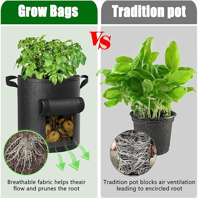 6-Pack 10 Gallon Potato Grow Bags Heavy Duty Thickened Nonwoven Fabric Pots with Handles,Black