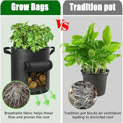 6-Pack 10 Gallon Potato Grow Bags Heavy Duty Thickened Nonwoven Fabric Pots with Handles,Black