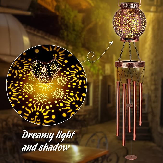 YHmall Solar Wind Chimes for Outside, 38" Sun Gifts for Mom, Memorial Wind Chimes for Women, Hanging Solar Lantern Windchimes Outdoors for Patio Yard Garden Decor