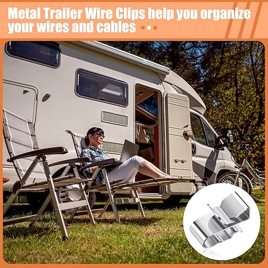 Zhengmy 50 Pcs Trailer Frame Wire Clips Stainless Steel Metal Cable Clips 22.5 mm/ 0.89 Inch Solar Panel Double Wire Clamps Trailer Clamps for PV Wiring Boat Cable