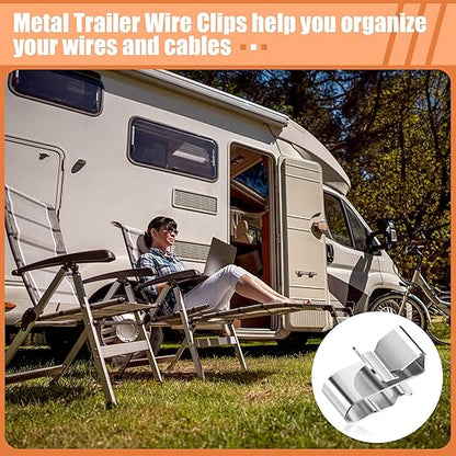Zhengmy 150 Pcs Trailer Frame Wire Clips Stainless Steel Metal Cable Clips 22.5 mm/ 0.89 Inch Solar Panel Double Wire Clamps Trailer Clamps for PV Wiring Boat Cable