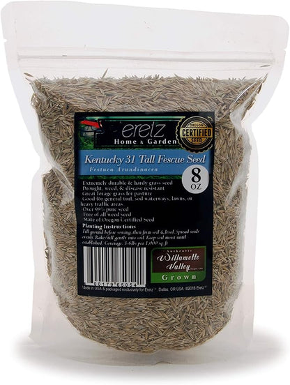 Kentucky 31 K31 Tall Fescue Grass Seed by Eretz - Choose Size! State Certified, No fillers, No Weed or Other Crop Seeds (8oz)