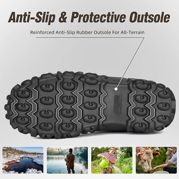 Trudave Rubber Boots for Men, 6mm Neoprene Insulated Mud Boots with Steel Shank, Men's Mid Calf Waterproof Rain Boots,Anti-Slip Rubber Work Boots for Farming Gardening Fishing,Size 7-13
