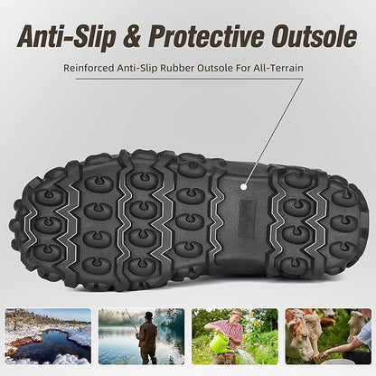 Trudave Rubber Boots for Men, 6mm Neoprene Insulated Mud Boots with Steel Shank, Men's Mid Calf Waterproof Rain Boots,Anti-Slip Rubber Work Boots for Farming Gardening Fishing,Size 7-13