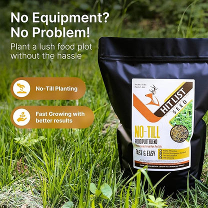 No Till Annual Mix - Throw and Grow Clover, Rye, Turnip, Brassica, Oats - No Plow Food Plot Seed for Deer - 10 lbs