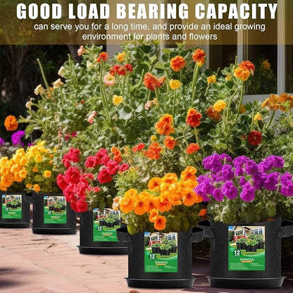 12 Sets 5 Gallon Grow Bags with Plant Saucers, Durable Fabric Plant Pots with Handles, Aeration Drainage Planter Bags for Planter, Reusable Garden Bags Drip Trays Set for Indoor Outdoor