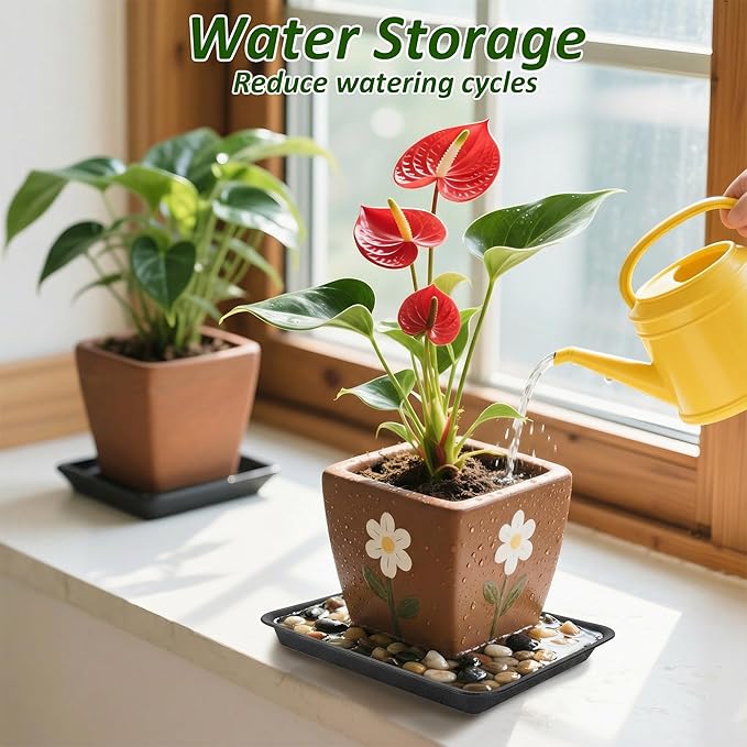 6PCS Plant Saucers for Indoors - 6 8 10 Inch Plastic Plant Trays for Pots Rectangle Plant Plates to Catch Water