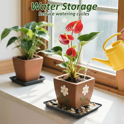 6PCS Plant Saucers for Indoors - 6 8 10 Inch Plastic Plant Trays for Pots Rectangle Plant Plates to Catch Water