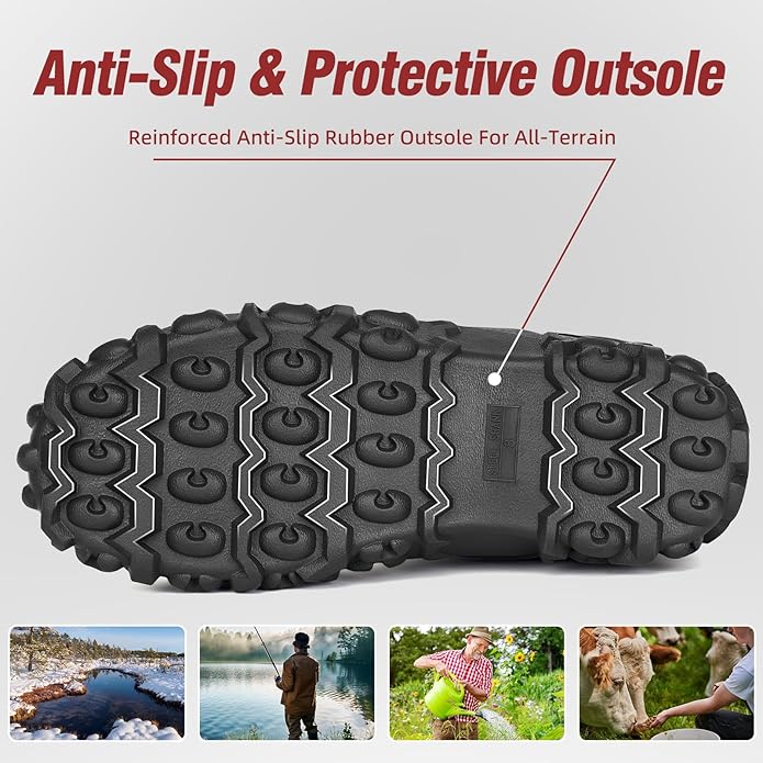 Trudave Rubber Boots for Men, 6mm Neoprene Insulated Mud Boots with Steel Shank, Men's Mid Calf Waterproof Rain Boots,Anti-Slip Rubber Work Boots for Farming Gardening Fishing,Size 7-13