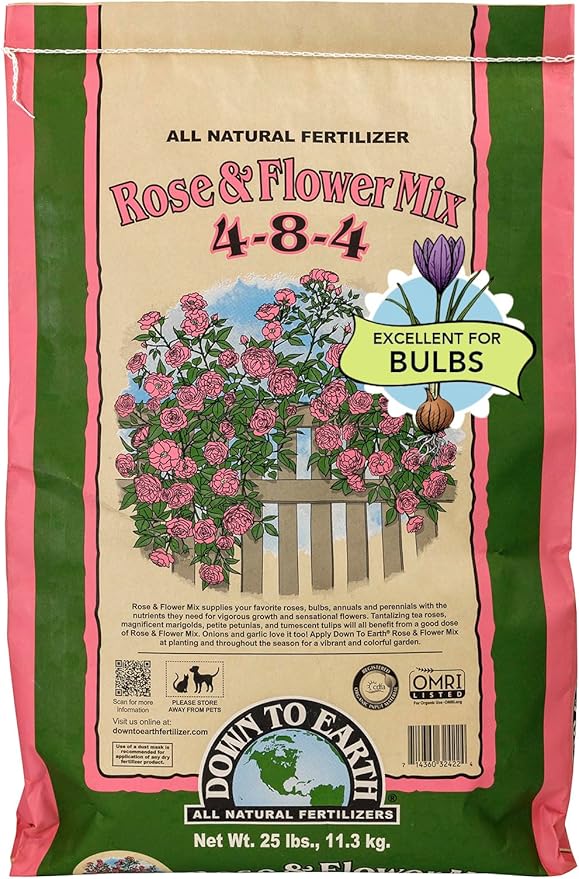 Down To Earth All Natural Fertilizers Organic Rose & Flower Mix - Plant Food for Roses, Bulbs, Flowers and Ornamentals 4-8-4, 25 lb