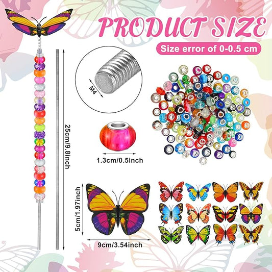 Tigeen 236 Pcs Garden Stake DIY Fairy Wand Plant Stake with 12 Colorful Crystal Stopper Top 12 Threaded Rod with 200 Large Hole Bead for Spring Summer Holiday Outdoor Decorations(Butterfly)