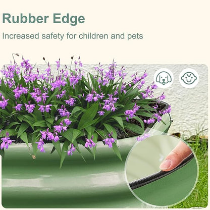 Galvanized Steel Raised Garden Bed 8x2ft Oval - 17" Tall 9-in-1 Modular Planter Box for Vegetables/Flowers, Rust-Proof Metal Outdoor Planters Rubber Edging (Green)