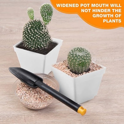 Amyhill 4 Inch Flower Pots Square Plants Nursery Pot Plastic Plant Seedling Pots Nursery Transplanting Planter Container with Saucer for Indoor Herbs Succulent Balcony Garden(White,100 Pcs)