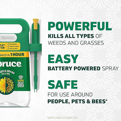 Spruce Weed Killer Spray - Snap & Spray Weed & Grass Killer₂ Powered Starter Kit - Reusable Sprayer with Wand for Spot-Treating Driveways, Gardens & More (64 Oz Bottle)