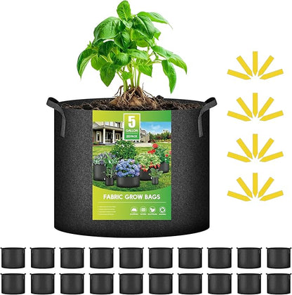 iPower 20 Pack 5 Gallon Grow Bags 300G Thickened Sturdy Plant Fabric Pots with 20 Labels and Handles, Aeration Garden Cloth Planter Bag for Outdoor Fruits, Vegetables and Flowers