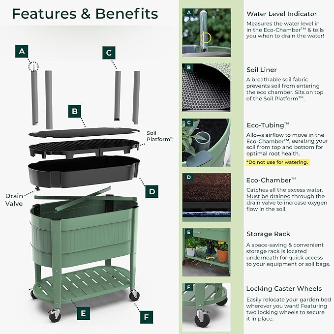 Permasteel Raised Garden Bed with Legs, 40×20×37 in, Planter Box with EnGrow™ TrueSoil™ Technology for Vegetables, Flowers, Herbs, and Fruit, Outdoor Indoor, Storage Shelf, Sage