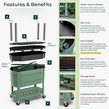 Permasteel Raised Garden Bed with Legs, 40×20×37 in, Planter Box with EnGrow™ TrueSoil™ Technology for Vegetables, Flowers, Herbs, and Fruit, Outdoor Indoor, Storage Shelf, Sage