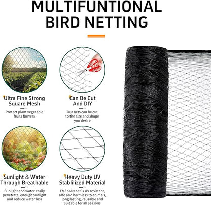 Garden Netting, 50' x 50' Heavy Duty Bird Netting Deer Fence Net, 1.6" Mesh Poultry Netting for Chicken Coop, Run & Garden, Protect Fruit Trees, Vegetables from Birds, Hawk,Deer, Squirrels