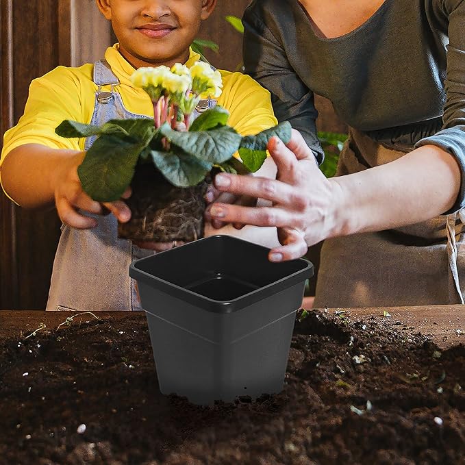 Square Planter Nursery Pots 1.36 Gallon Pots for Plants, Injection Molded Plastic Nursery Pots, Plant Container 1.36 Gal 10-Pack