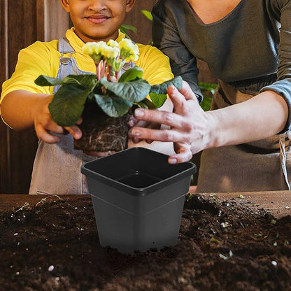 Square Planter Nursery Pots 1.36 Gallon Pots for Plants, Injection Molded Plastic Nursery Pots, Plant Container 1.36 Gal 10-Pack