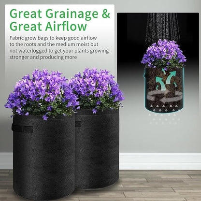 JJGoo 2 Pack Potato Grow Bags 10 Gallon with Flap, Heavy Duty Fabric Grow Bags with Handle and Harvest Window, Non-Woven Planter Pot Plant Garden Bags to Grow Vegetables Potato Tomato, Black