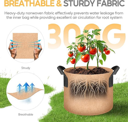 HealSmart Grow Bags 10 Pack 5 Gallon Breathable Reusable Planting Bags with Handles Non-Woven Fabric Plant Bags, Heavy Duty Gardening Pots for Indoor Hydroponic & Outdoor Vegetables Tomatoes