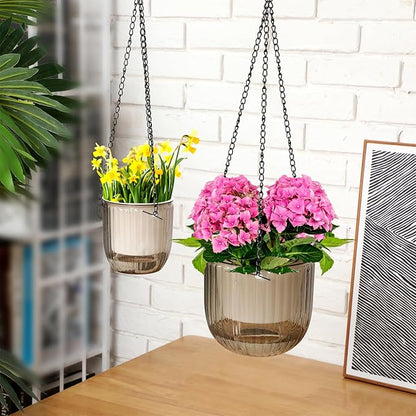 Maxcheck 4 Pcs Self Watering Hanging Planters Indoor Gift 6.5'' 4.5'' Hanging Flower Pots Baskets Outdoor Self Watering Plant with 3hooks Drainage Holes for Home(Gray)
