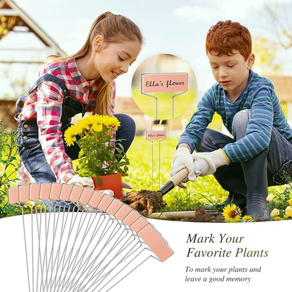 LEIFIDE 61 Pieces Metal Plant Tags Kit, 30 Pcs Copper Metal Plant Labels, 30 Rainproof PET Films, 1 Marker Pen, Reusable Garden Markers Nursery Tags(Square)